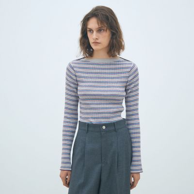 DES PRES★美品★コットンアセテートリブ ボートネックプルオーバー DES PRES☆美品☆コットンアセテートリブ ボートネックプル