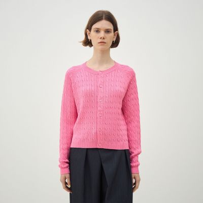 状態◎ケーブルクルーネックカーディガン ハイブリットコットンケーブル クルーネックカーディガン | maison