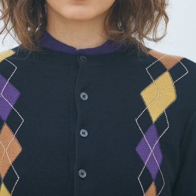 プレーンウールアーガイル クルーネックカーディガン | maison