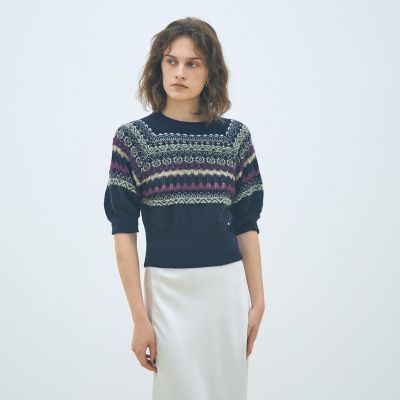 【新品】フェアアイルハーフスリーブハンドニット SALON adam et ropé(サロン アダム エ ロペ) / 【WEB限定】フェア