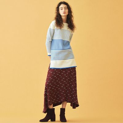 コットンスムースボーダー　クルーネックチュニックプルオーバー