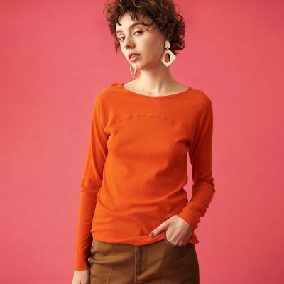 ハイツイストコットンプリーツ　ロングスリーブプルオーバー
