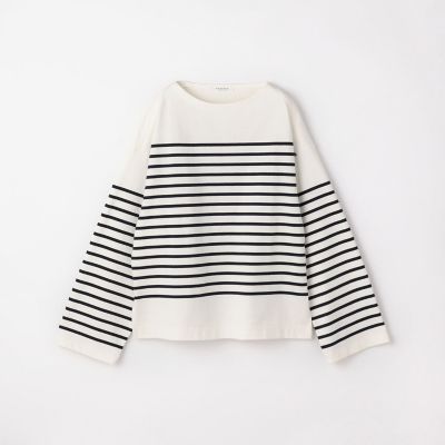 コットンパネルボーダー ボートネックプルオーバー | ファッション・服 