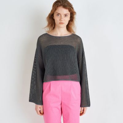 メッシュコットン ボートネックプルオーバー | maison