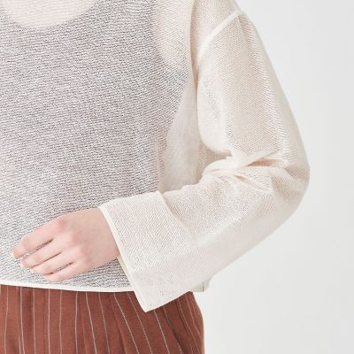 メッシュコットンポリエステル　ボートネックプルオーバー