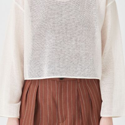 メッシュコットンポリエステル　ボートネックプルオーバー