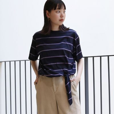コットンレーヨンマルチボーダー　サイドリボンプルオーバー