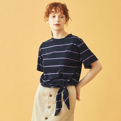 コットンレーヨンマルチボーダー　サイドリボンプルオーバー
