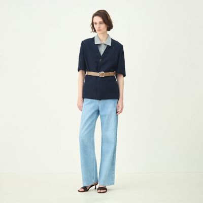 トゥモローランド 23AW ラルジュハンドトゥース ワイドストレートパンツ 34 コットンシルクデニム ワイドストレートパンツ｜トゥモローランド 公式