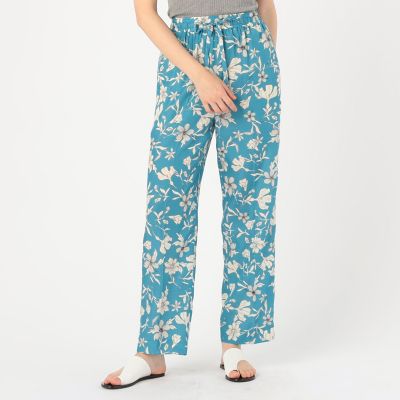 PG フラワーパターン裏地 ストレートパンツ ピンク Shoowtime パンツ Flower pattern 2 tuck wide pants / フラワー