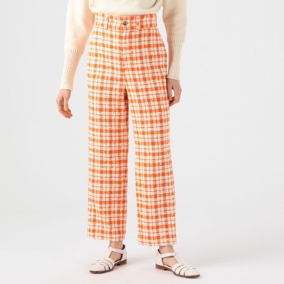 ドゥロワー　Drawer チェック柄　オレンジ　パンツ ウール　日本製　40 ドゥロワー Drawer チェック柄 オレンジ パンツ ウール 日本製 40