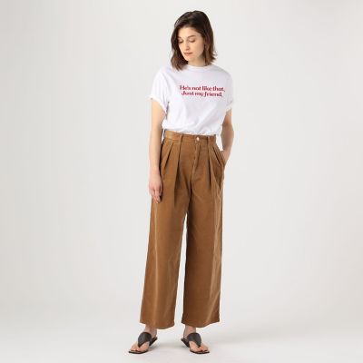 コットンストレッチコーデュロイ　タックワイドパンツ