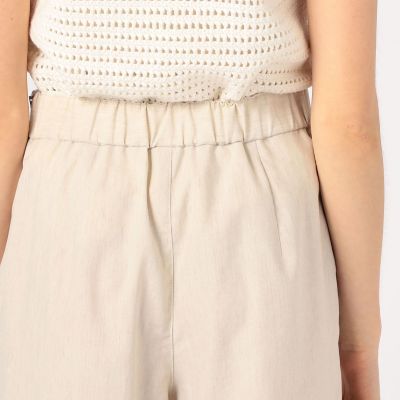 ポリエステルリネンストレッチ　セミワイドクロップトパンツ