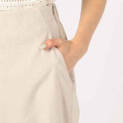ポリエステルリネンストレッチ　セミワイドクロップトパンツ