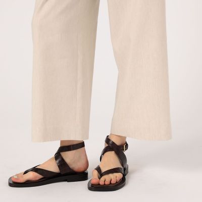 ポリエステルリネンストレッチ　セミワイドクロップトパンツ