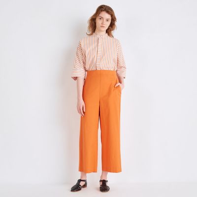 コットンレーヨンストレッチ　セミワイドクロップドパンツ
