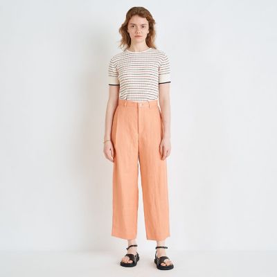 ヘンプツイル　タックテーパードパンツ