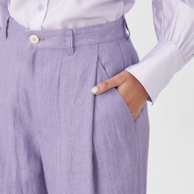 ヘンプツイル　タックテーパードパンツ