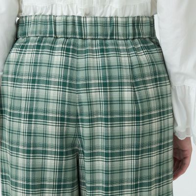 ナチュラルストレッチチェック　ワイドクロップドパンツ
