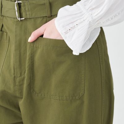 コットンリネンカルゼ　ベルテッドパンツ