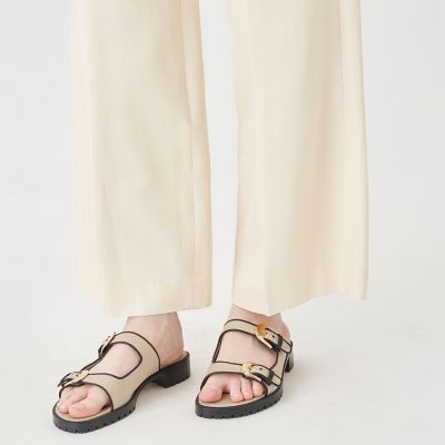 コットンアセテートツイル　タックフレアパンツ