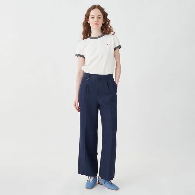 コットンアセテートツイル　タックフレアパンツ