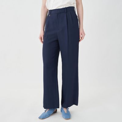 コットンアセテートツイル　タックフレアパンツ
