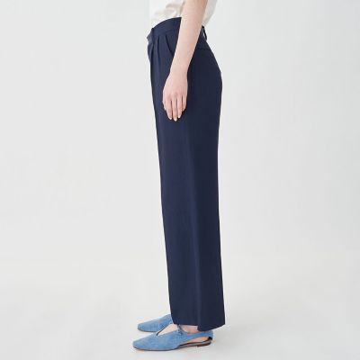 コットンアセテートツイル　タックフレアパンツ