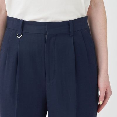 コットンアセテートツイル　タックフレアパンツ