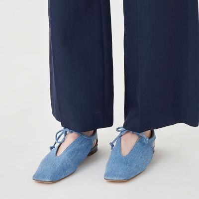 コットンアセテートツイル　タックフレアパンツ