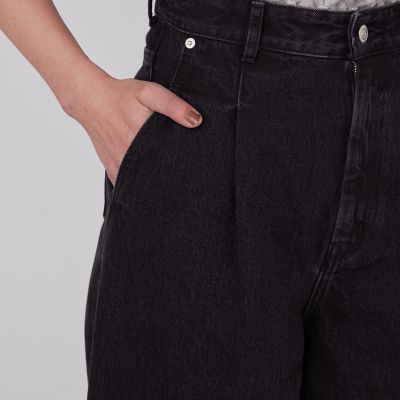 コットンデニム　タックワイドパンツ