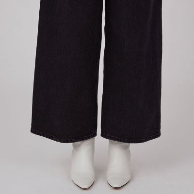 コットンデニム　タックワイドパンツ