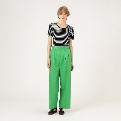 ウールレーヨンツイル　タックワイドパンツ