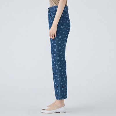 フラワーレーザー　プリントデニム　フレアパンツ