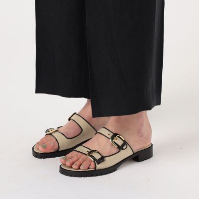 リネンレーヨンツイル　タックワイドパンツ
