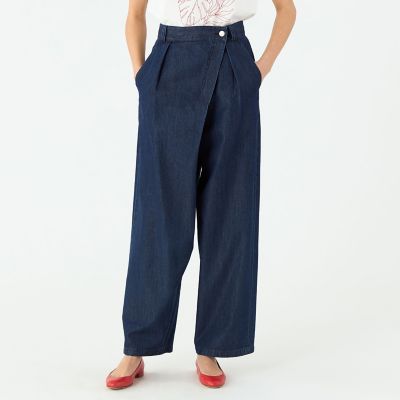 コットンセルロースデニム　アシンメトリータックパンツ