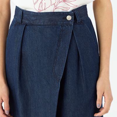 コットンセルロースデニム　アシンメトリータックパンツ
