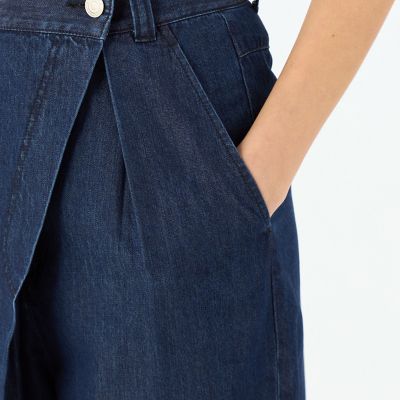 コットンセルロースデニム　アシンメトリータックパンツ