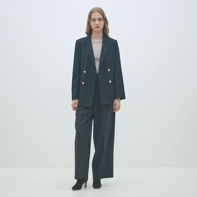 ポリエステルウールストレッチ タックワイドパンツ | maison