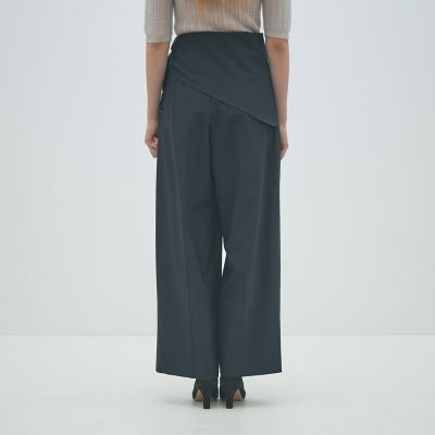 ポリエステルウールストレッチ タックワイドパンツ | maison