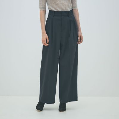 ポリエステルウールストレッチ タックワイドパンツ | maison