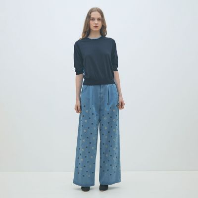 ボタニカルエンブロイダリーデニム タックワイドパンツ | maison