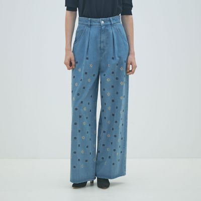 ボタニカルエンブロイダリーデニム タックワイドパンツ | maison
