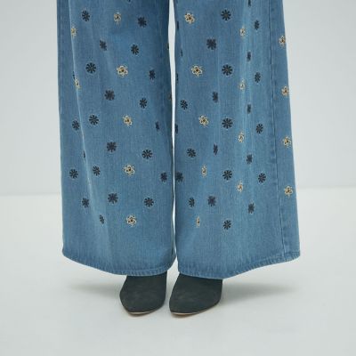 ボタニカルエンブロイダリーデニム タックワイドパンツ | maison