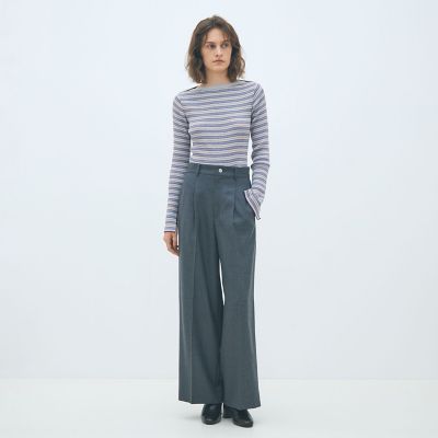 ウールナチュラルストレッチ タックストレートパンツ | maison