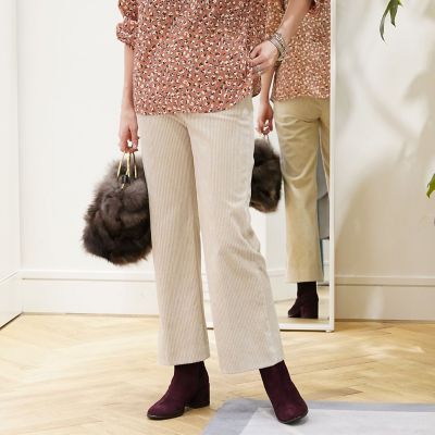 ワイドウェールコーデュロイ　セミフレアクロップドパンツ
