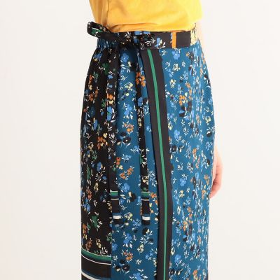 フラワースカーフプリント ラップロングスカート | maison