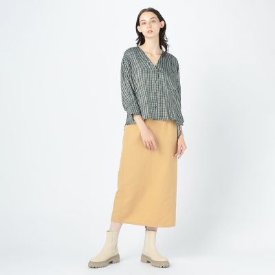 【タイムセール：６月３０日（月）午前９時３０分迄】コットンリネンギャバジン　ペンシルミディスカート