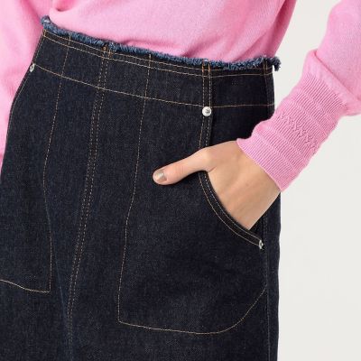 コットンデニム　セミフレアマキシスカート
