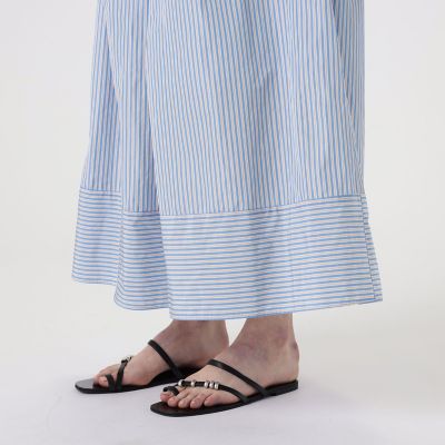 メモリータフタストライプ ギャザーロングスカート | maison